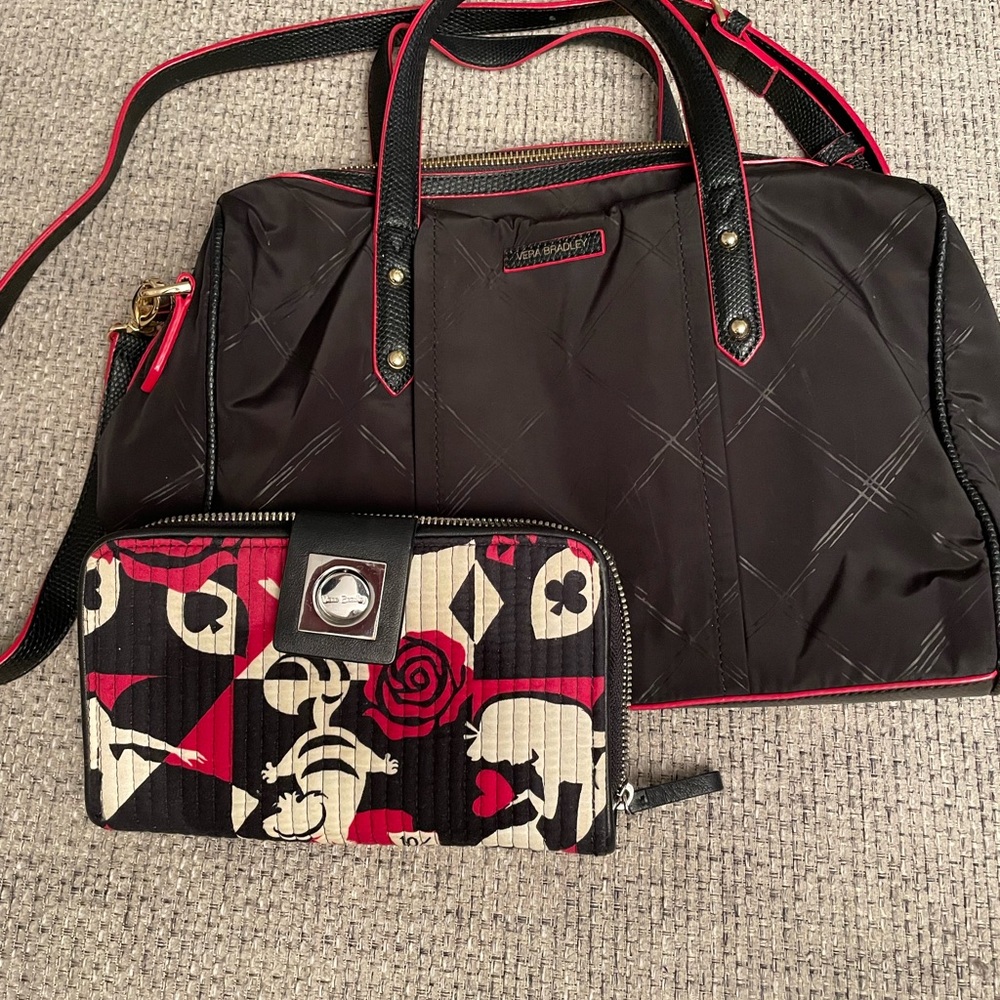 Vera Bradley Bundle- Black vinyl with super cute Alice in Wonderland wallet.